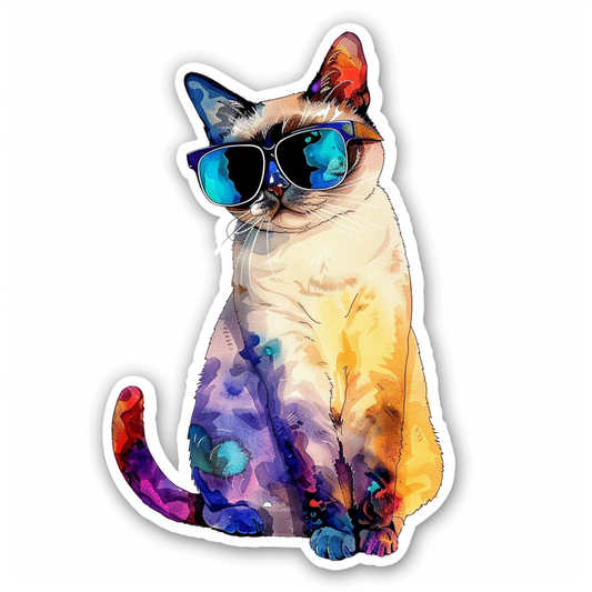 Burmese Cat wearing sunglasses Vinyl Decal Sticker for Car, Laptop, Tumbler and more # F010697