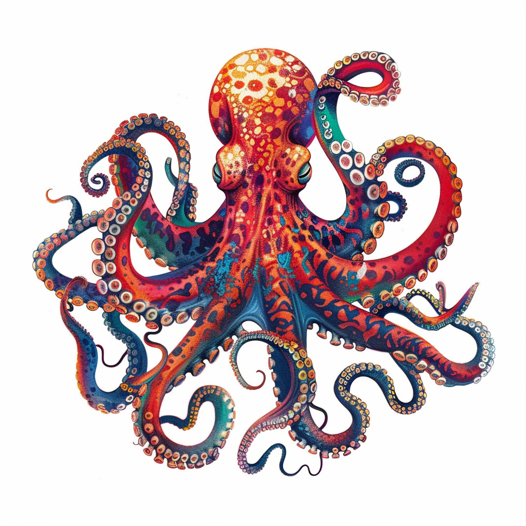 Sticker of a Octopus heartcore majestic Expressive surreal Vinyl Decal Sticker for Car, Laptop, Tumbler and more # F015445