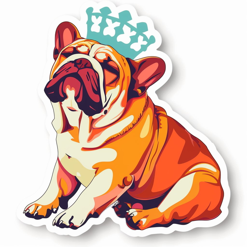 Sticker of a Bulldog Dog crowned majestic Expressive surreal Vinyl Decal Sticker for Car, Laptop, Tumbler and more # F017278
