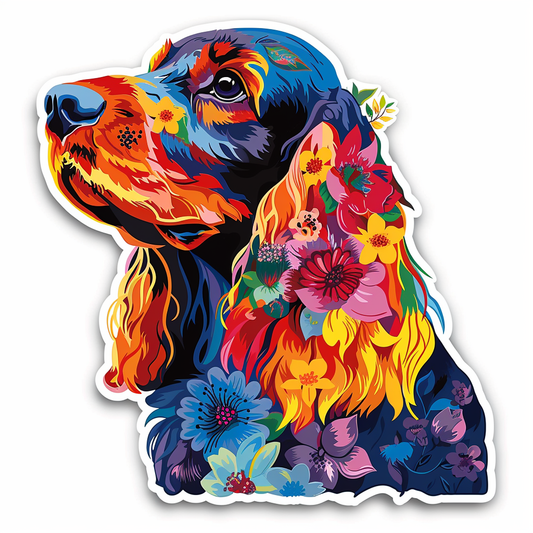 Cocker Spaniel Dog floral majestic Expressive surreal Vinyl Decal Sticker for Car, Laptop, Tumbler and more # F020038-4" x 4"