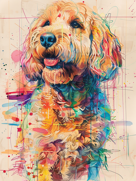 Poster of Goldendoodle dog Expressive surreal Poster # F024274
