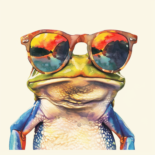 Sticker of a Frog wearing sunglasses majestic Expressive surreal Vinyl Decal Sticker for Car, Laptop, Tumbler and more # F016726
