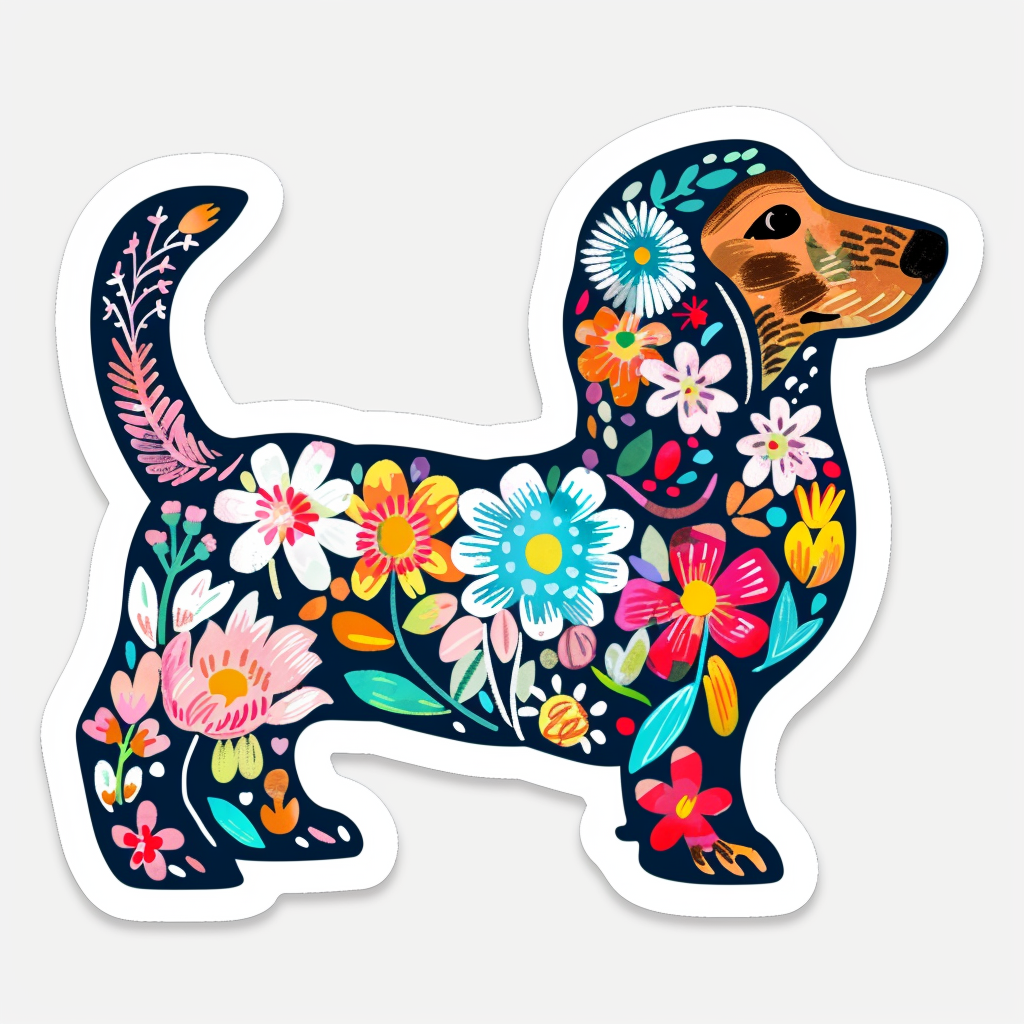 Dachshund Dog floral Vinyl Decal Sticker for Car, Laptop, Tumbler and more # F013171