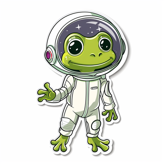 Sticker of a Cute and Adorable Frog full body wearing space suit Expressive surreal Vinyl Decal Sticker for Car, Laptop, Tumbler and more # F016668