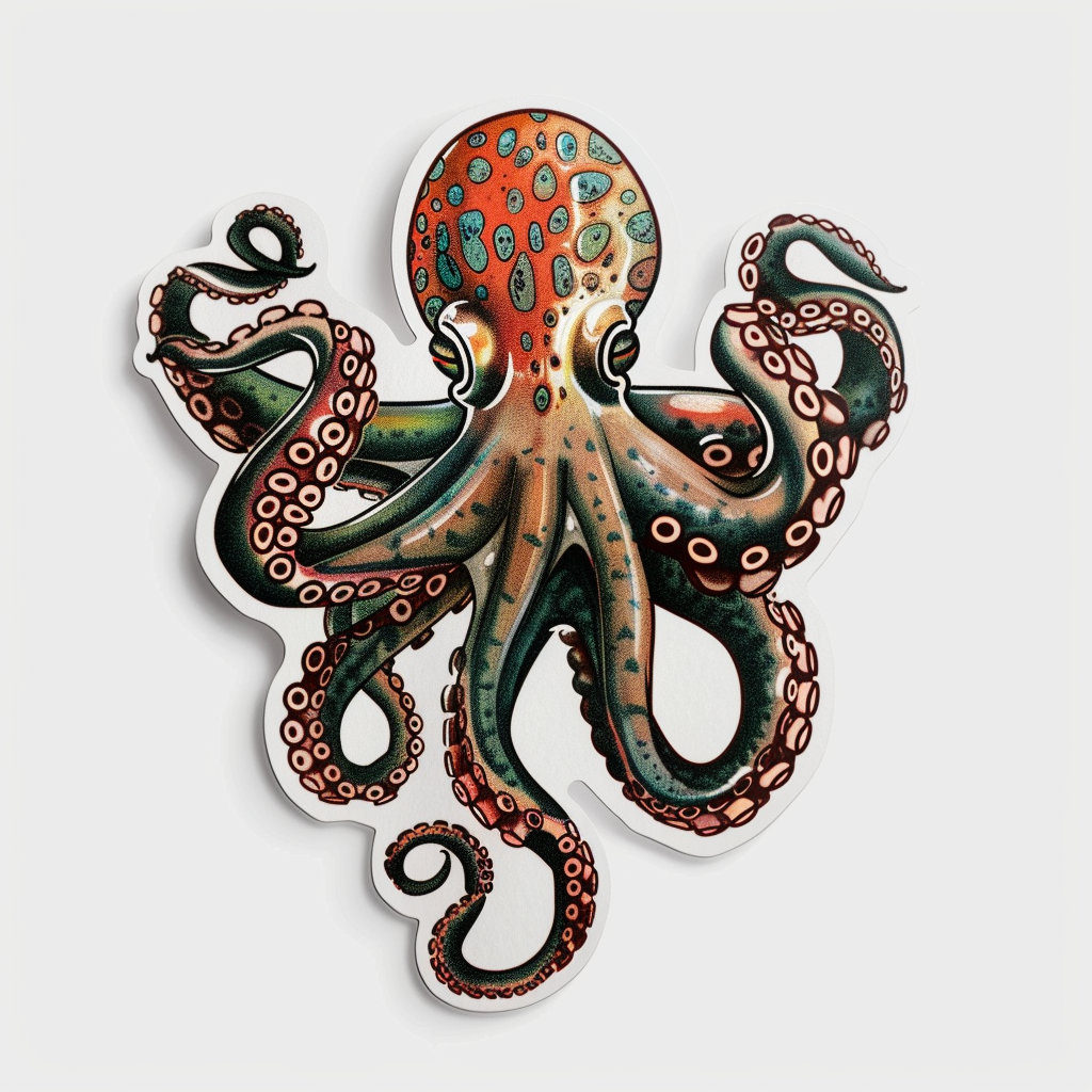 Sticker of a Octopus heartcore majestic Expressive surreal Vinyl Decal Sticker for Car, Laptop, Tumbler and more # F015700