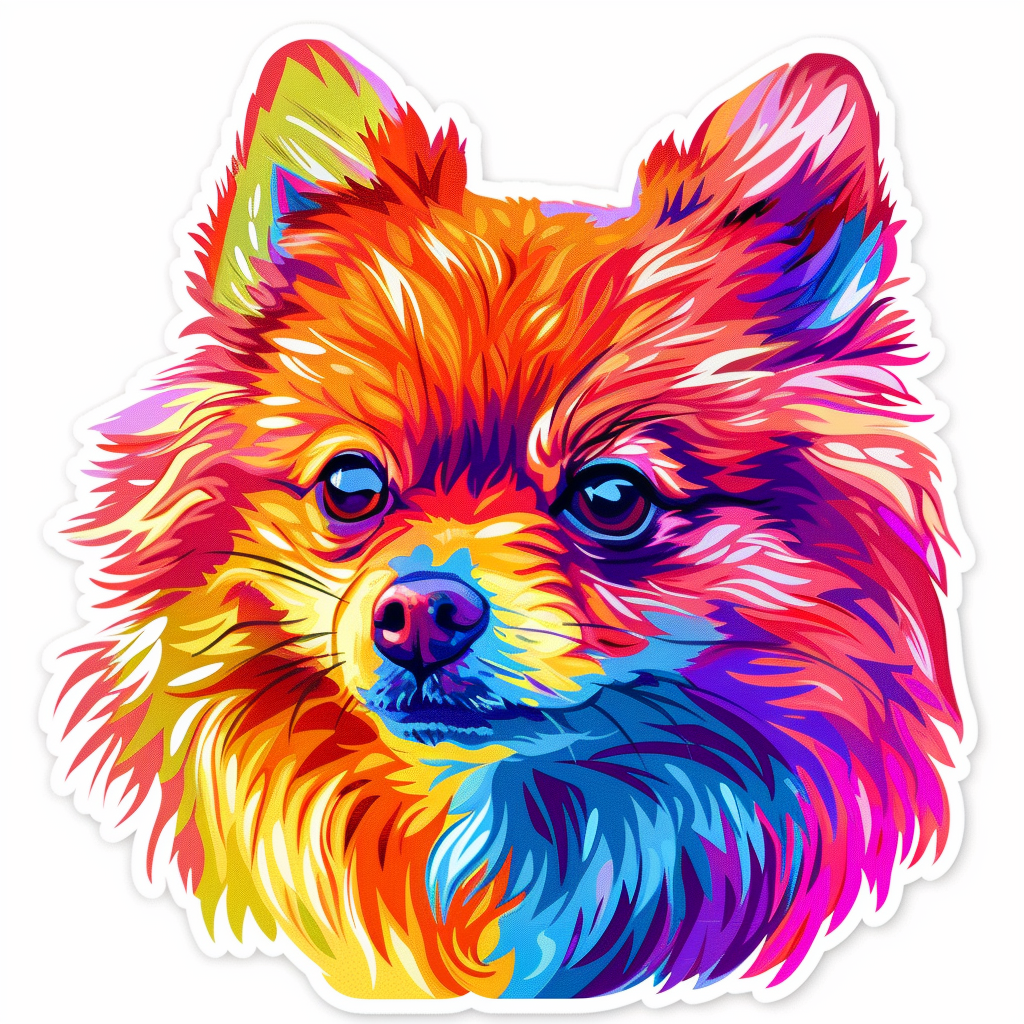 Sticker of a Pomeranian Dog cartoon majestic Expressive surreal Vinyl Decal Sticker for Car, Laptop, Tumbler and more # F013866