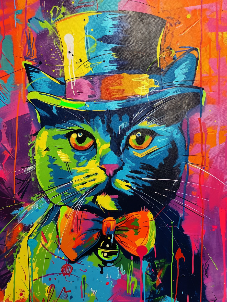 Colorful space British Shorthair cat with a hat Expressive surreal Poster # F024638