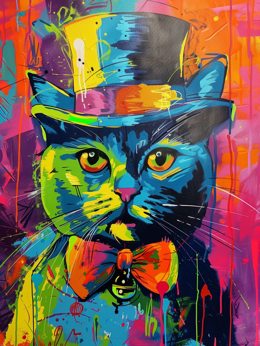 Colorful space British Shorthair cat with a hat Expressive surreal Poster # F024638