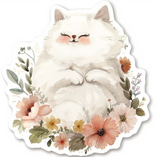 Sticker of a Adorable Persian Cat with chubby cheeks Expressive surreal Vinyl Decal Sticker for Car, Laptop, Tumbler and more # F016437