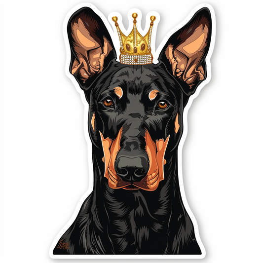 Doberman Pinscher Dog crowned Expressive surreal Vinyl Decal Sticker for Car, Laptop, Tumbler and more # F019361