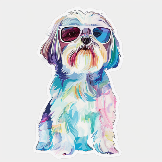 Shih Tzu Dog wearing sunglasses majestic Expressive surreal Vinyl Decal Sticker for Car, Laptop, Tumbler and more # F018735