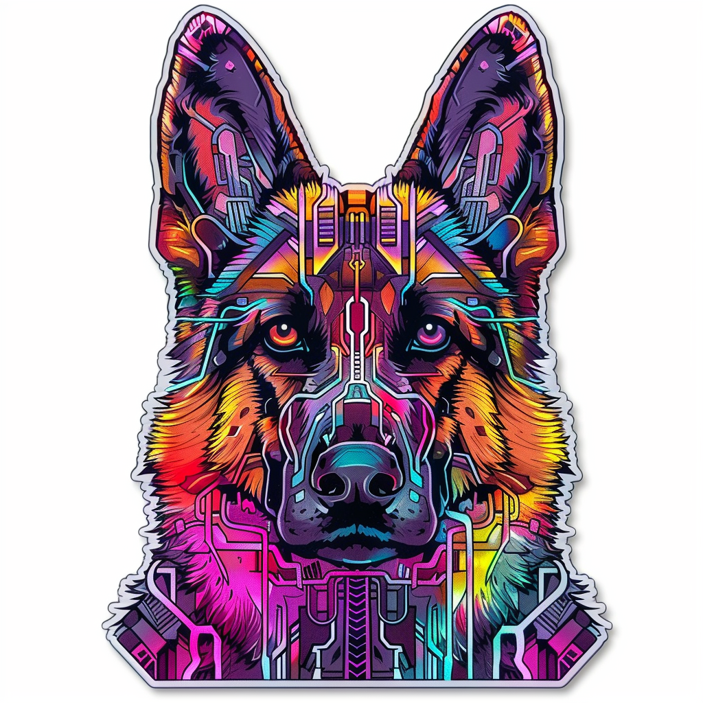 German Shepherd Dog cyber punk Vinyl Decal Sticker for Car, Laptop, Tumbler and more # F011532
