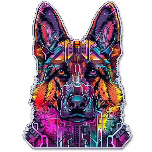 German Shepherd Dog cyber punk Vinyl Decal Sticker for Car, Laptop, Tumbler and more # F011532