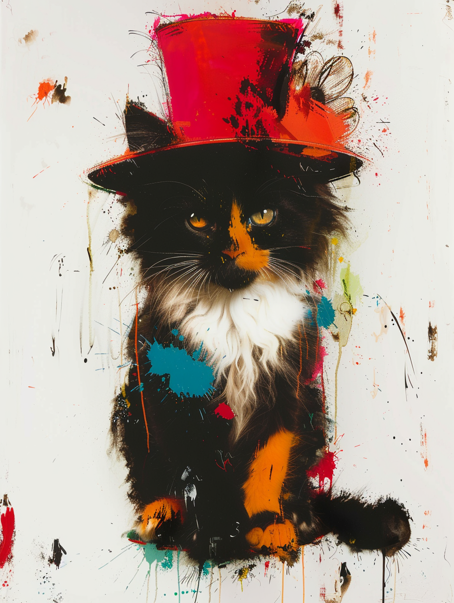 Colorful space Norwegian Forest Cat cat with a hat Expressive surreal Poster # F025385
