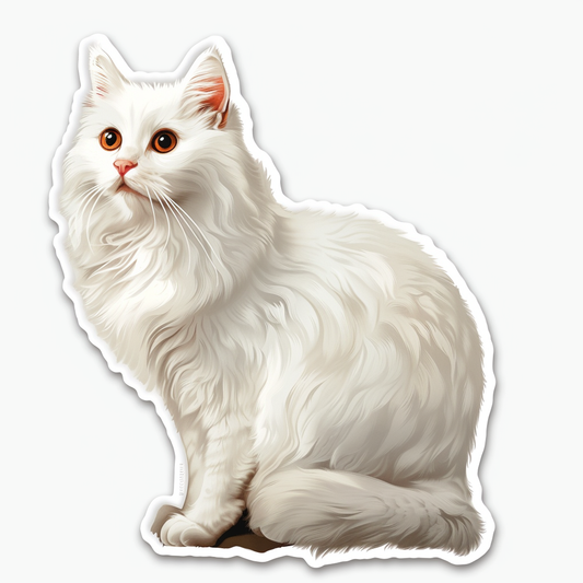 Adorable Turkish Angora Cat  Vinyl Decal Sticker for Car, Laptop, Tumbler and more # F021605-4" x 4"