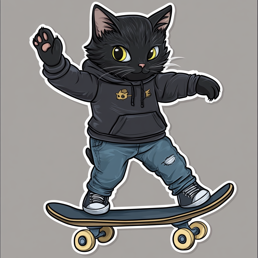 Cat wearing jeans and a hoodie skateboard Vinyl Decal Sticker for Car, Laptop, Tumbler and more # F025798