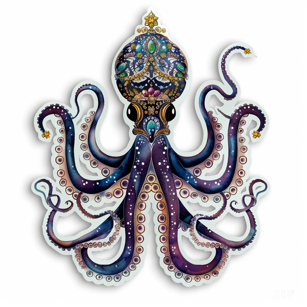 Sticker of a Octopus crowned majestic Expressive surreal Vinyl Decal Sticker for Car, Laptop, Tumbler and more # F015512