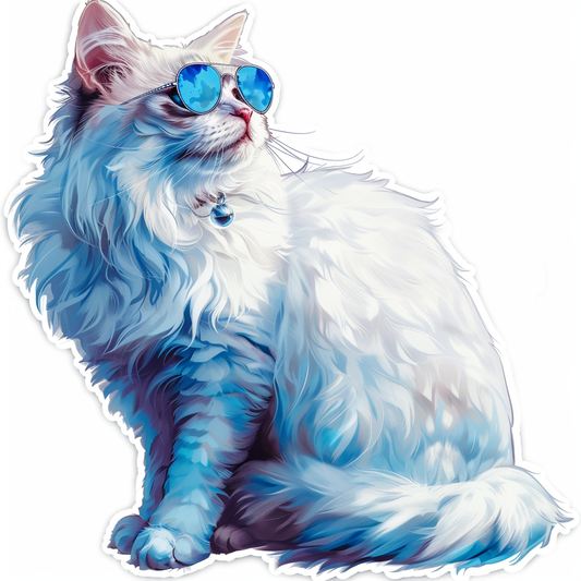 Adorable Turkish Angora Cat  Vinyl Decal Sticker for Car, Laptop, Tumbler and more # F020796-4" x 4"
