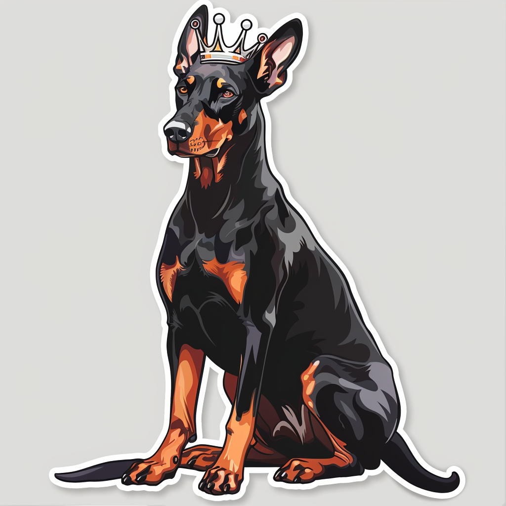 Doberman Pinscher Dog crowned Expressive surreal Vinyl Decal Sticker for Car, Laptop, Tumbler and more # F019369