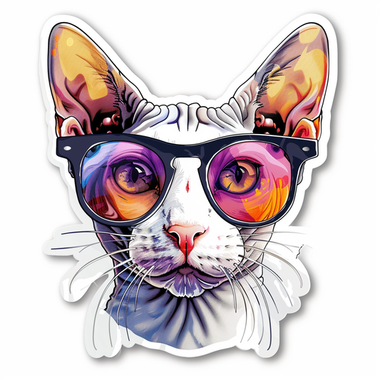 Cornish Rex Cat wearing sunglasses Expressive surreal Vinyl Decal Sticker for Car, Laptop, Tumbler and more # F020743-4" x 4"
