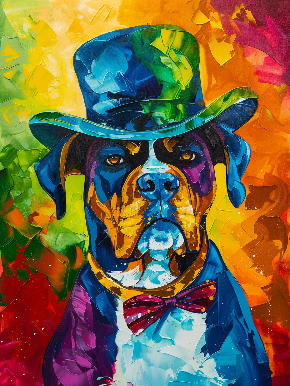 Colorful space Boxer dog with a hat Expressive surreal Poster # F024988