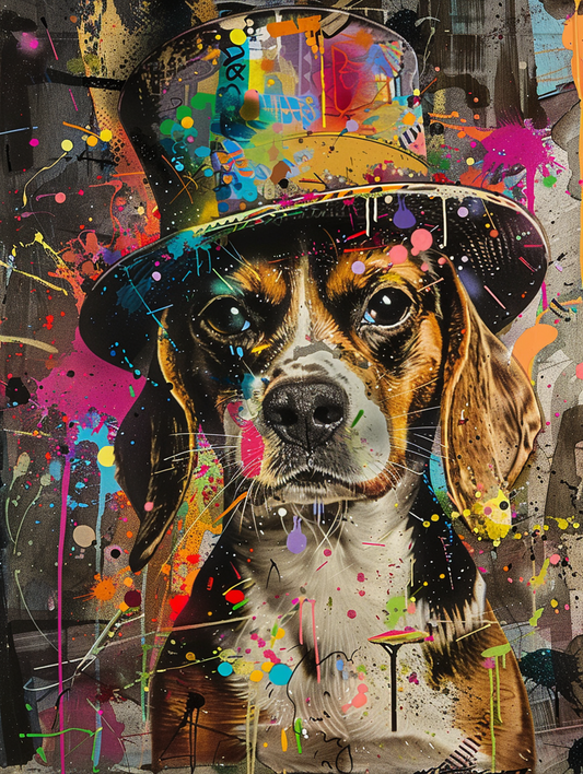 colorful space Beagle dog with a hat Expressive surreal Poster # F025617