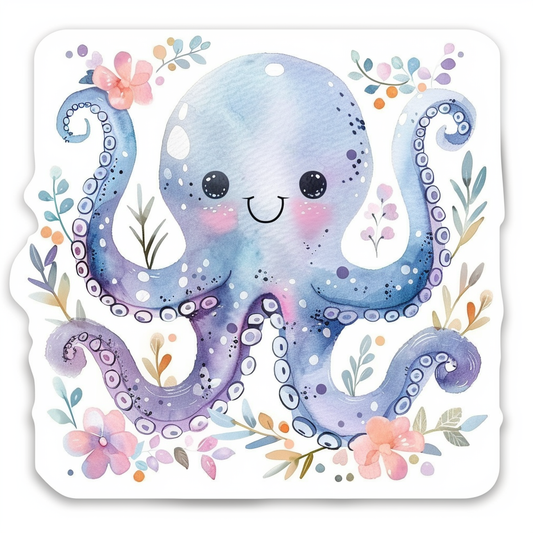 Adorable Octopus with chubby cheeks Expressive surreal Vinyl Decal Sticker for Car, Laptop, Tumbler and more # F015974