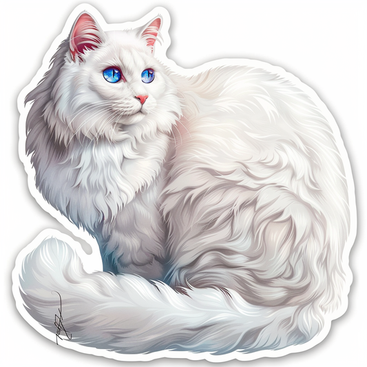 Adorable Turkish Angora Cat  Vinyl Decal Sticker for Car, Laptop, Tumbler and more # F021581-4" x 4"