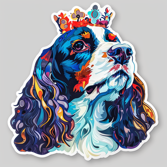 Cocker Spaniel Dog crowned majestic Expressive surreal Vinyl Decal Sticker for Car, Laptop, Tumbler and more # F020225-4" x 4"