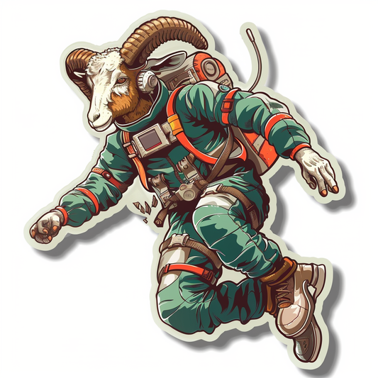 Goat majestic Astronaut Expressive surreal Vinyl Decal Sticker for Car, Laptop, Tumbler and more # F020480-4" x 4"