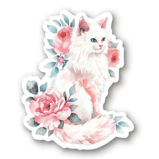 Adorable Turkish Angora Cat  Vinyl Decal Sticker for Car, Laptop, Tumbler and more # F020854-4" x 4"