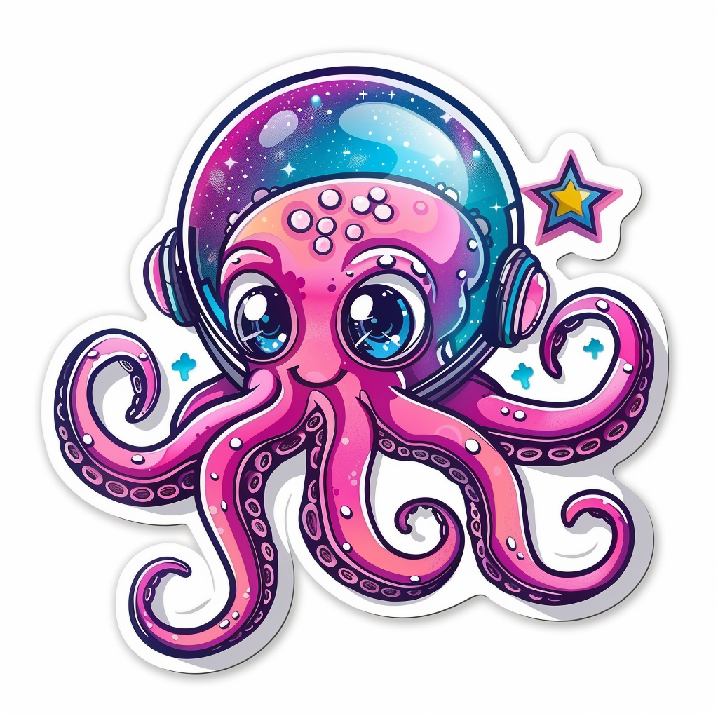 Cute and Adorable Octopus full body space suit Expressive surreal Vinyl Decal Sticker for Car, Laptop, Tumbler and more # F015956