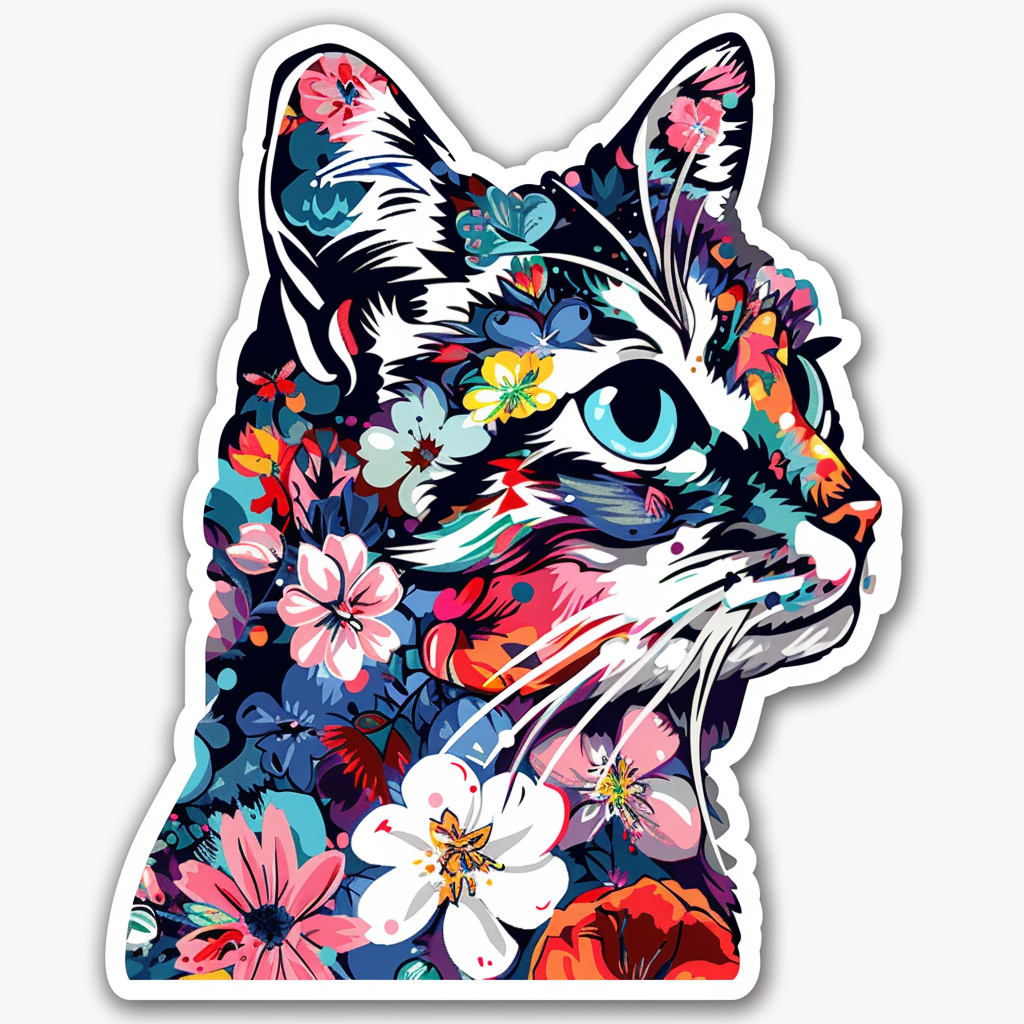 American Shorthair Cat floral majestic Expressive surreal Vinyl Decal Sticker for Car, Laptop, Tumbler and more # F018555
