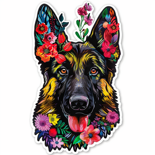 German Shepherd Dog floral Vinyl Decal Sticker for Car, Laptop, Tumbler and more # F011462