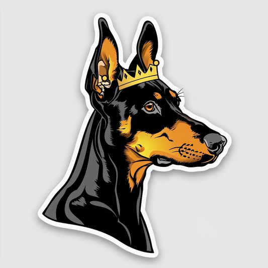 Doberman Pinscher Dog crowned Expressive surreal Vinyl Decal Sticker for Car, Laptop, Tumbler and more # F019322