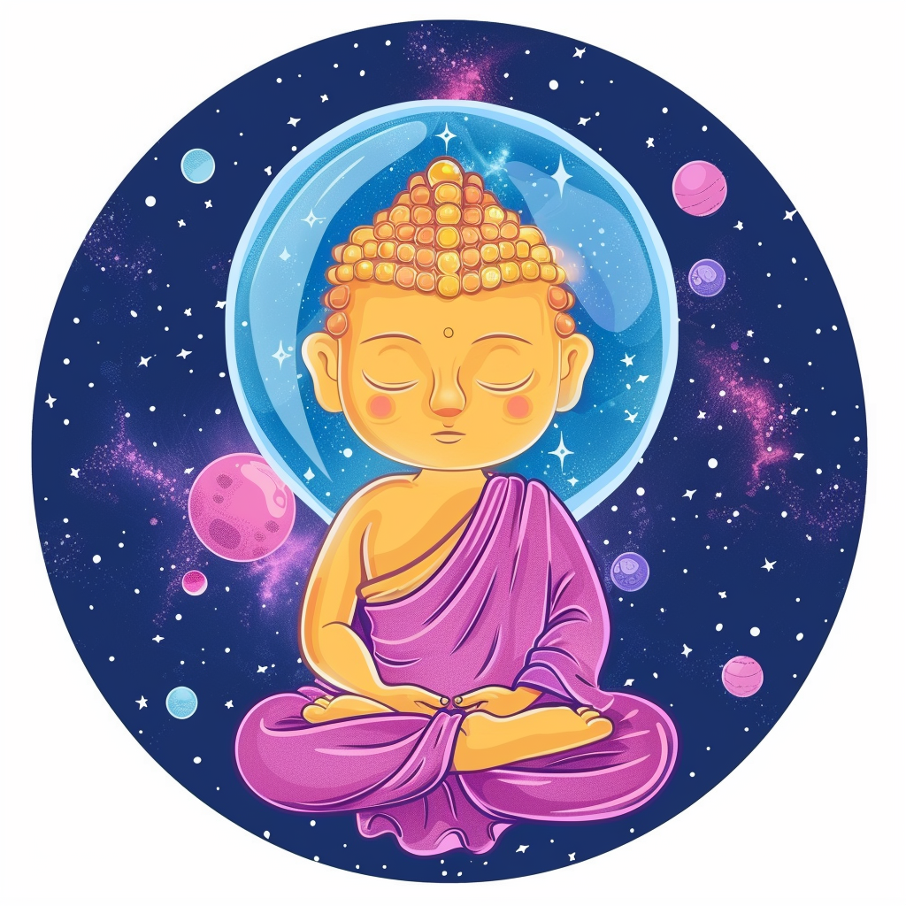 Sticker of a Cute and Adorable Buddha full body space Expressive surreal Vinyl Decal Sticker for Car, Laptop, Tumbler and more # F017171