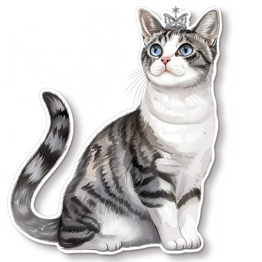 American Shorthair Cat crowned majestic Expressive surreal Vinyl Decal Sticker for Car, Laptop, Tumbler and more # F019820-4" x 4"