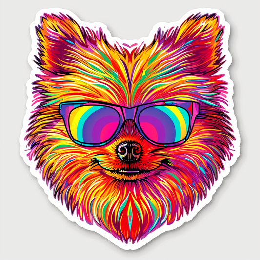 Sticker of a Pomeranian Dog wearing sunglasses majestic Expressive surreal Vinyl Decal Sticker for Car, Laptop, Tumbler and more # F013744