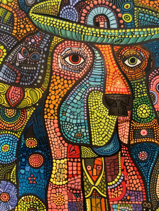 Colorful space Boxer dog with a hat Expressive surreal Poster # F025073