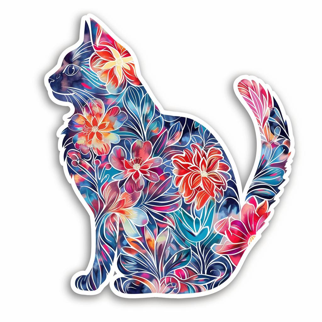 American Shorthair Cat floral majestic Expressive surreal Vinyl Decal Sticker for Car, Laptop, Tumbler and more # F018565