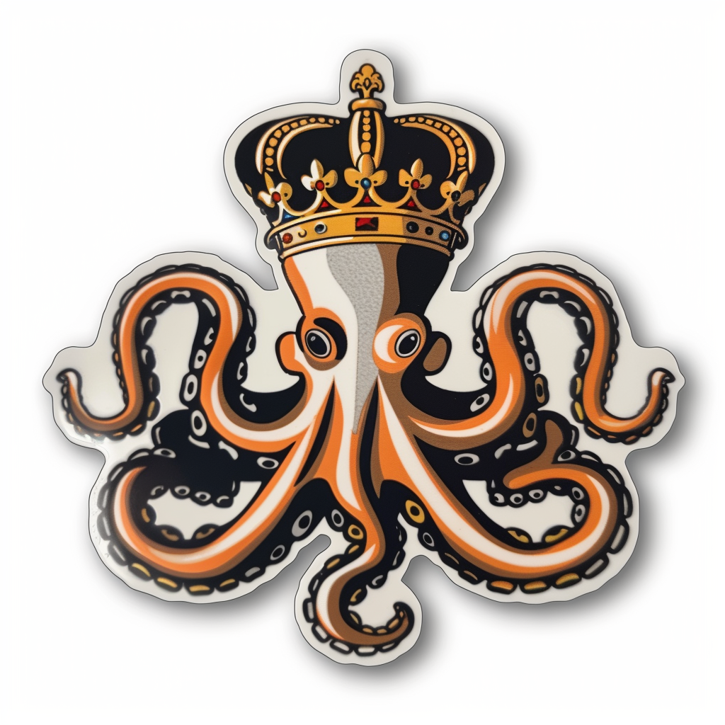 Octopus crowned majestic Expressive surreal Vinyl Decal Sticker for Car, Laptop, Tumbler and more # F015575