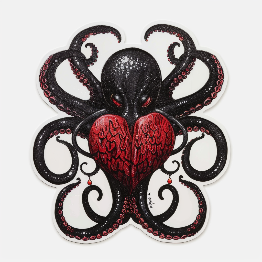 Sticker of a Octopus heartcore majestic Expressive surreal Vinyl Decal Sticker for Car, Laptop, Tumbler and more # F015693