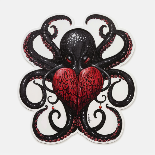 Sticker of a Octopus heartcore majestic Expressive surreal Vinyl Decal Sticker for Car, Laptop, Tumbler and more # F015693