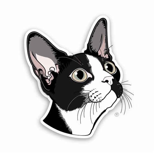 Adorable Cornish Rex Cat Expressive surreal Vinyl Decal Sticker for Car, Laptop, Tumbler and more # F021412-4" x 4"