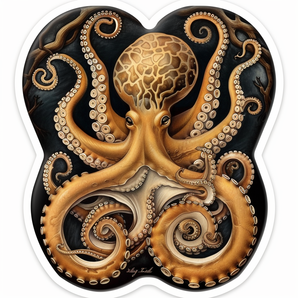 Sticker of a Octopus heartcore majestic Expressive surreal Vinyl Decal Sticker for Car, Laptop, Tumbler and more # F015745