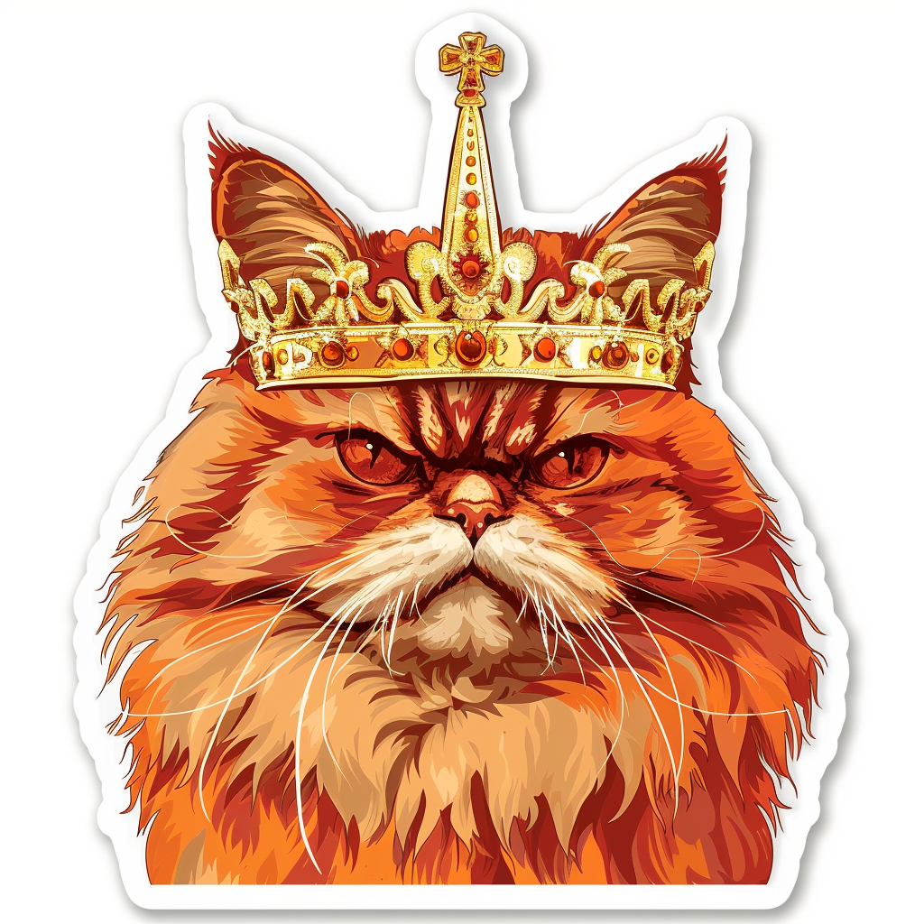 Persian Cat crowned majestic Expressive surreal Vinyl Decal Sticker for Car, Laptop, Tumbler and more # F016144