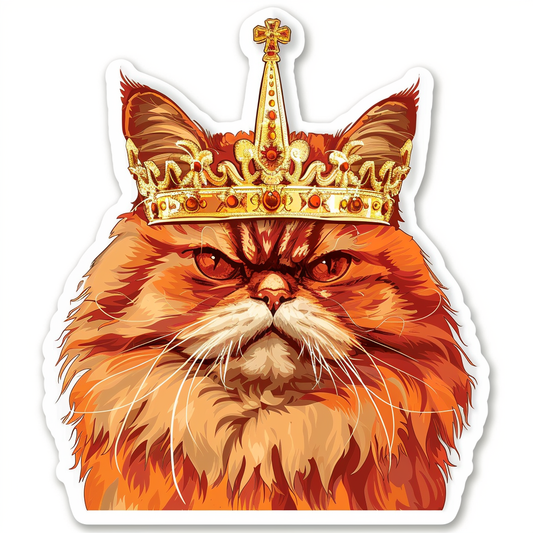 Persian Cat crowned majestic Expressive surreal Vinyl Decal Sticker for Car, Laptop, Tumbler and more # F016144
