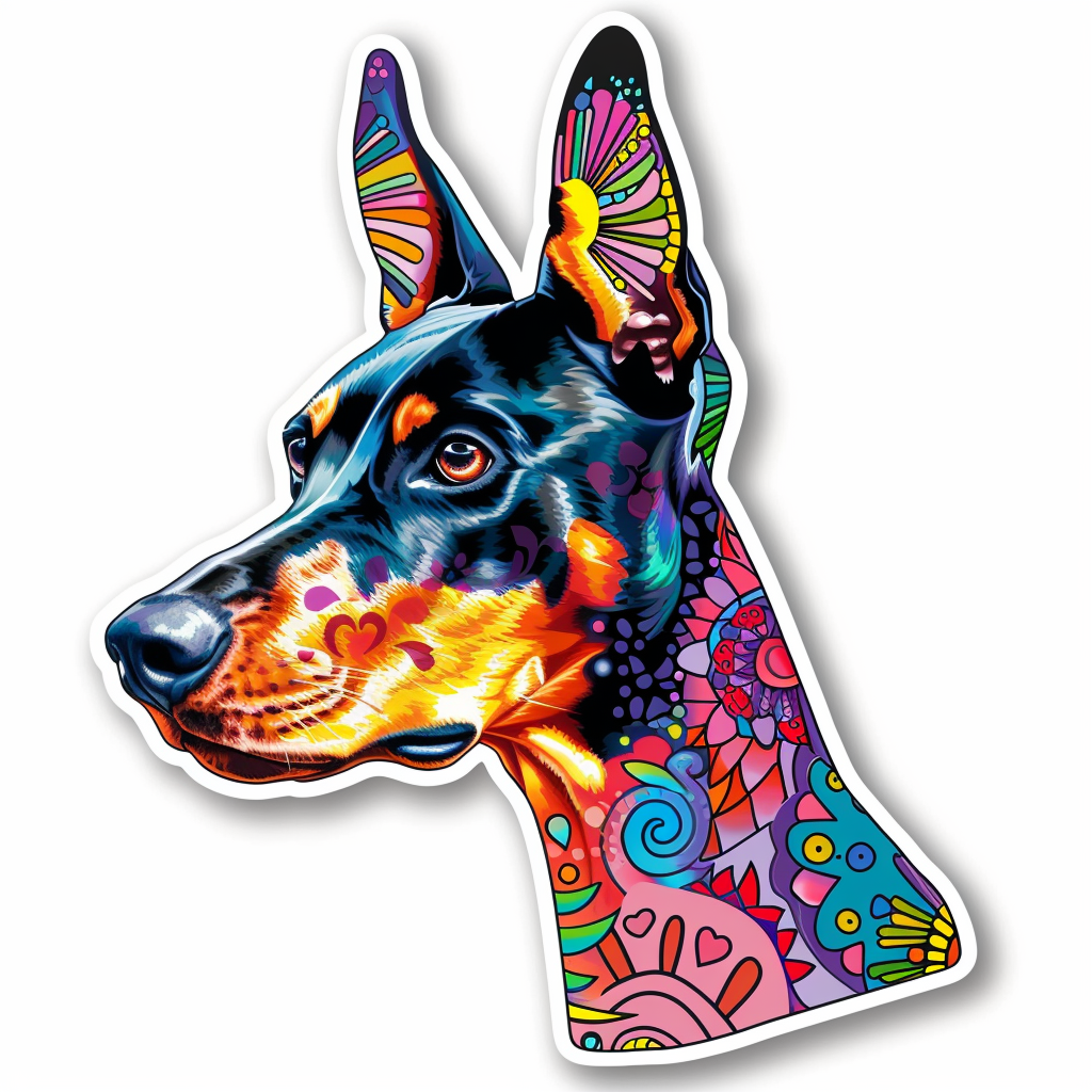 Doberman Pinscher Dog floral majestic Expressive surreal Vinyl Decal Sticker for Car, Laptop, Tumbler and more # F019393
