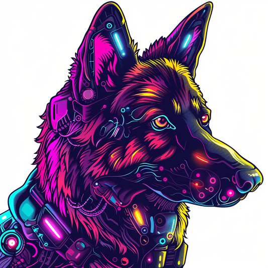 German Shepherd Dog cyber punk Vinyl Decal Sticker for Car, Laptop, Tumbler and more # F011529