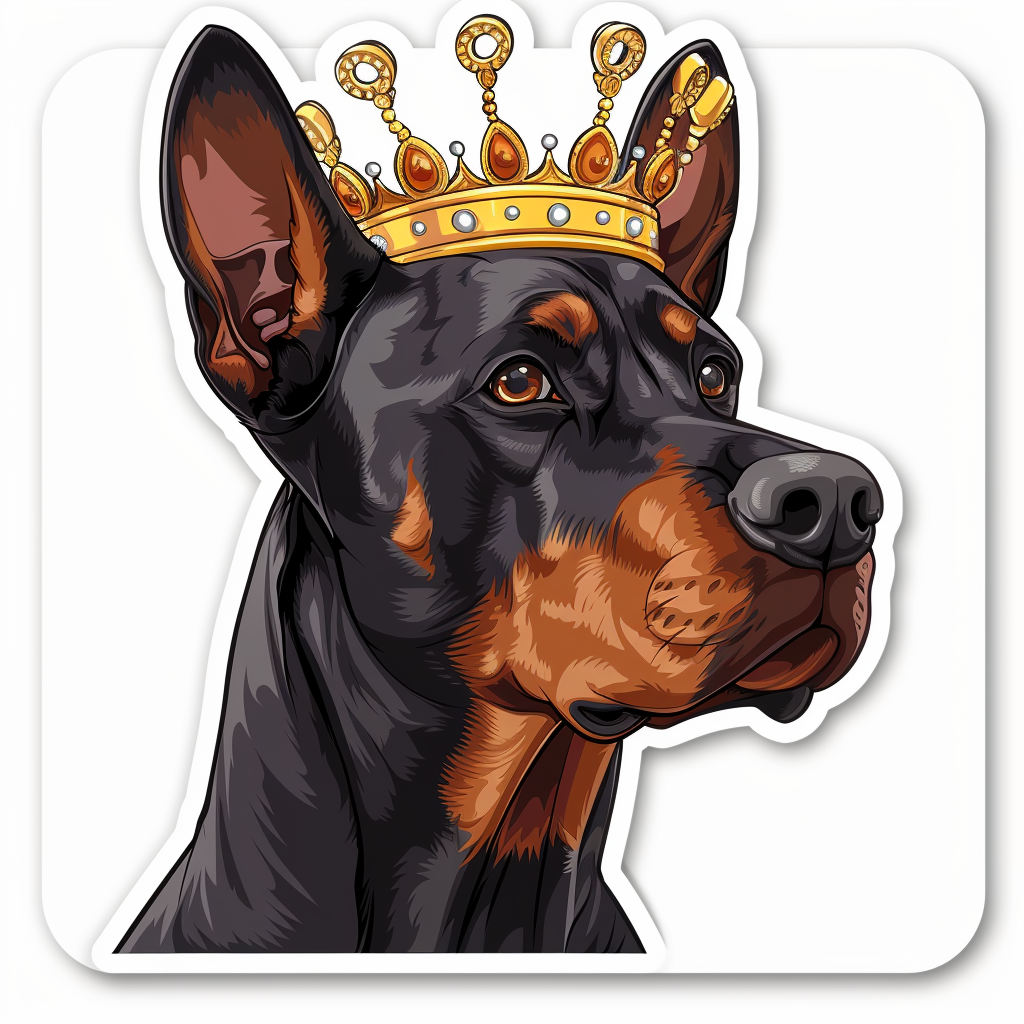Doberman Pinscher Dog crowned Expressive surreal Vinyl Decal Sticker for Car, Laptop, Tumbler and more # F019346